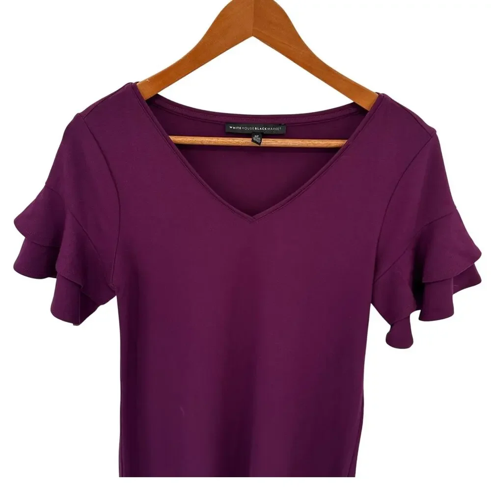 WHITE HOUSE BLACK MARKET Magenta Ruffle Sleeve Dress // Small Petite